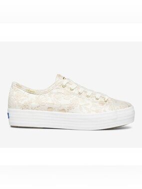 Keds x Rifle Paper Company Triple Kick Colette Jacquard Sneaker in Gold Cream